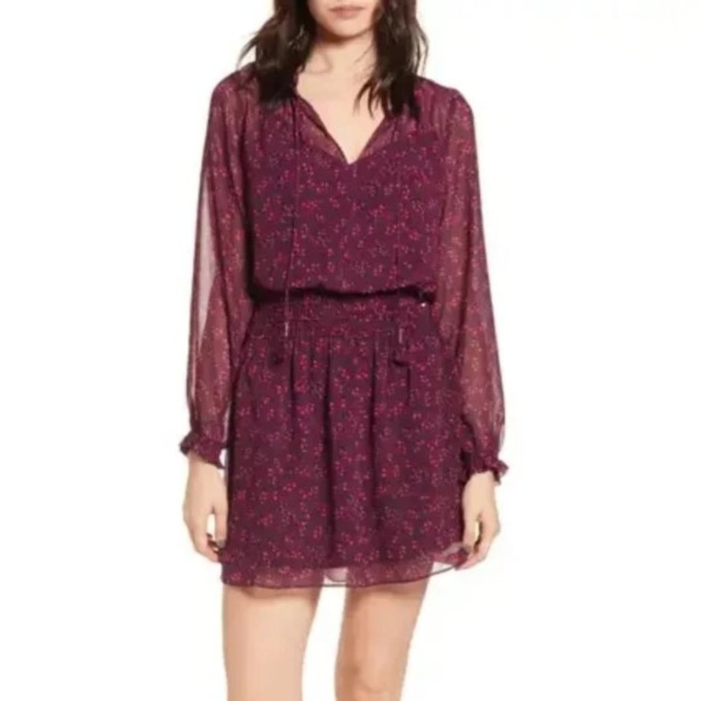 Socialite Boho Floral Mini Dress in Burgandy